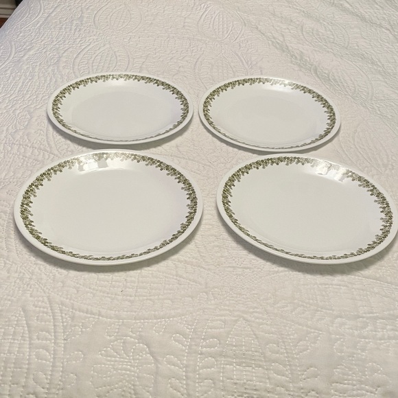 Set of 4 Vintage CORELLE 70’s Pattern Spring Blossom Dinner Plates White & Green - Picture 4 of 9
